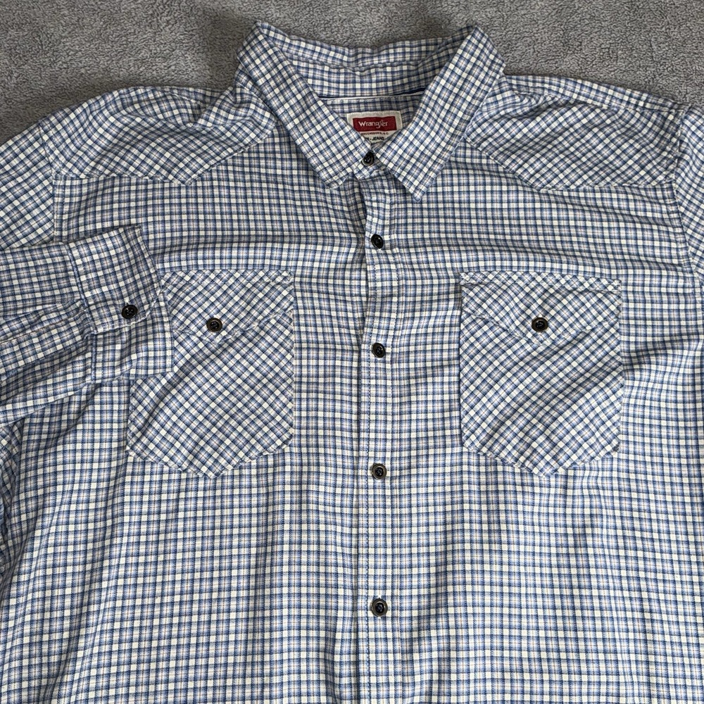 Wrangler Men's 3XL Flannel Shirt Blue Plaid Long Sleeve Button Up